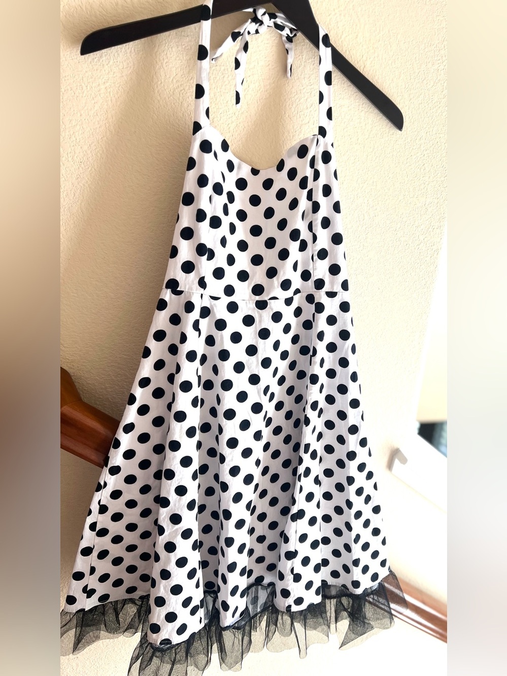 CRFS Polka Dot Vintage 50s Style Polka Dot Halter Dress Tulle Hem Size Large